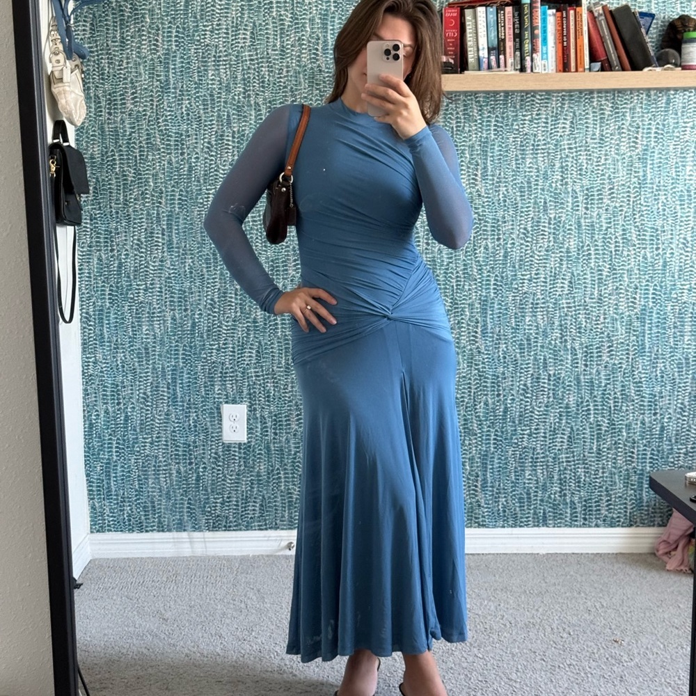 Bardot Liyana Ruched Mesh Long sleeve maxi dress